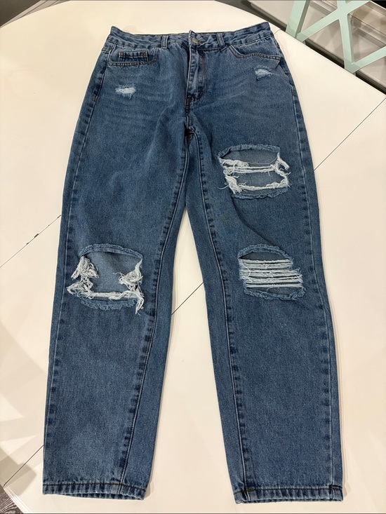 SHEIN Denim - SHEIN Distressed Wide Leg Blue Jeans